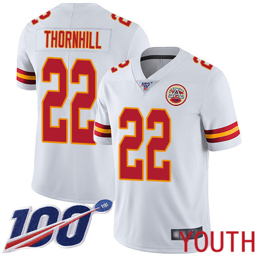 Youth Kansas City Chiefs #22 Thornhill Juan White Vapor Untouchable Limited Player 100th Season Football Nike NFL Jersey